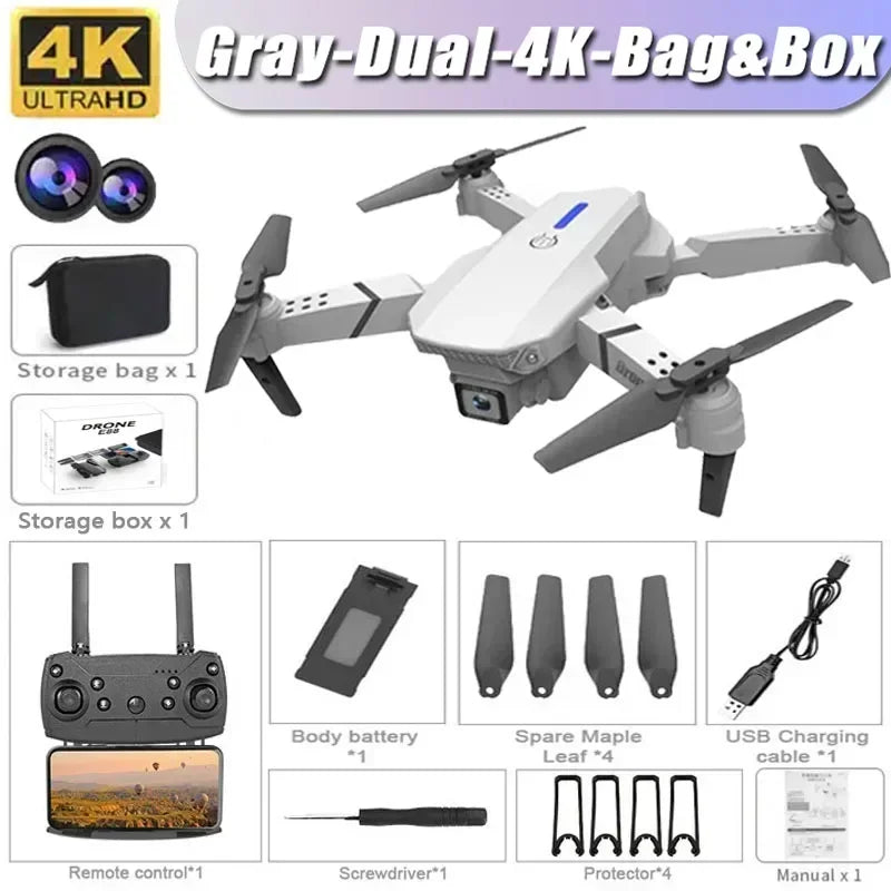 E88Pro 4K Drone with 1080P Dual HD Camera Foldable WiFi FPV RC Helicopter for Aerial Photography and Gifts