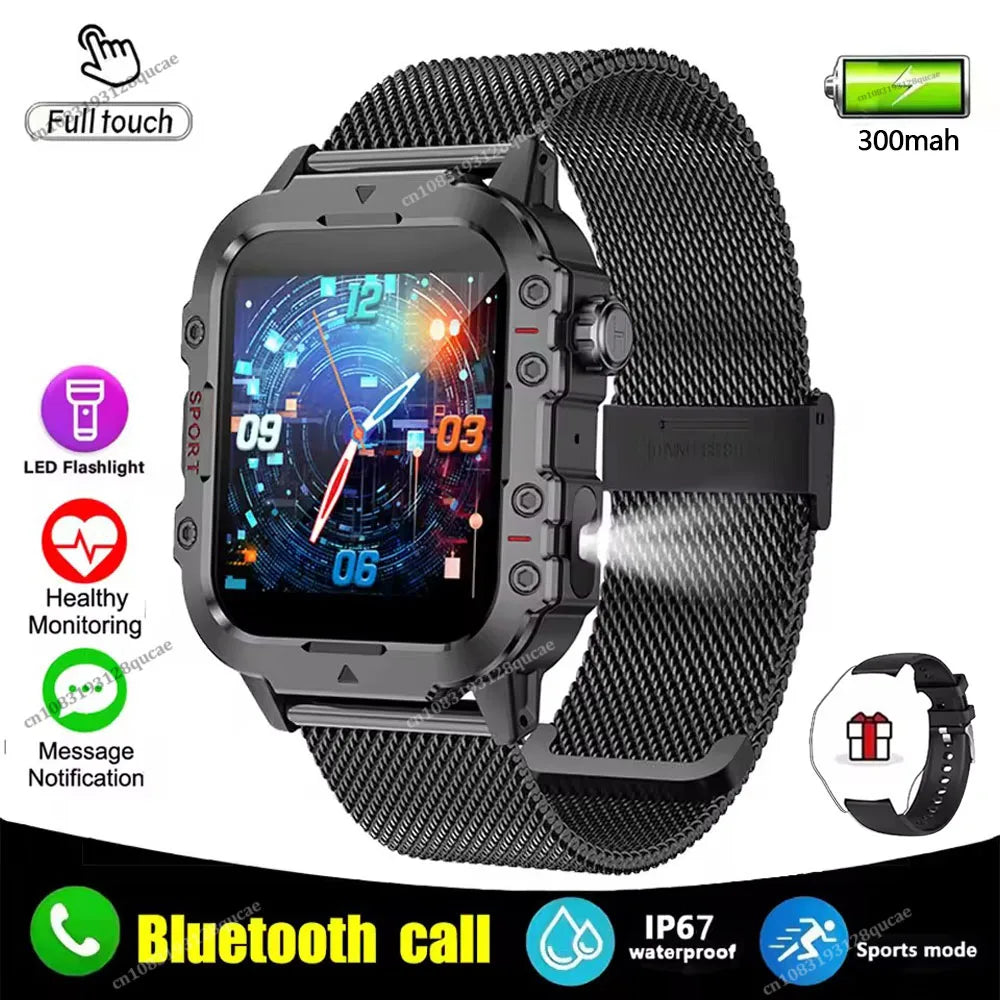 New Men's Smart Watch LED Flashlight Outdoor Sports Smart Watch Wristwatch Health Monitoring 1.44Inch Bluetooth Call Smart Watch