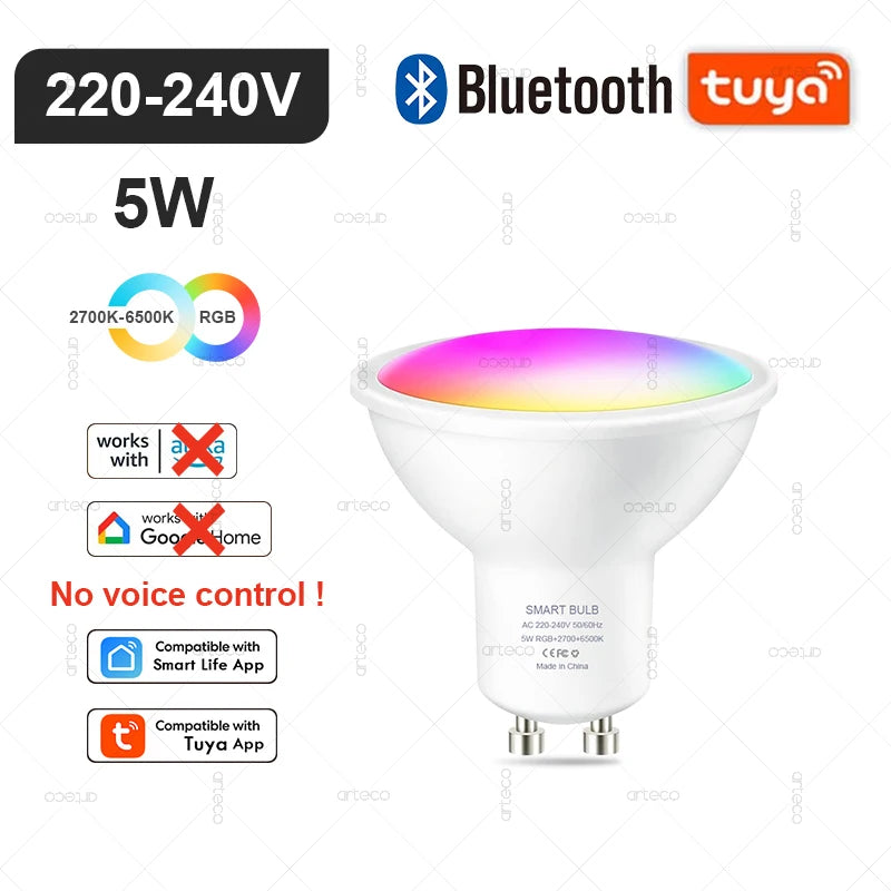 E27 E14 GU10 Bulb WIFI Zigbee Bluetooth,Dimmable Smart LED Lamp 2700-6500K RGB,LED Light Bulb Work With Alexa Amazon Google