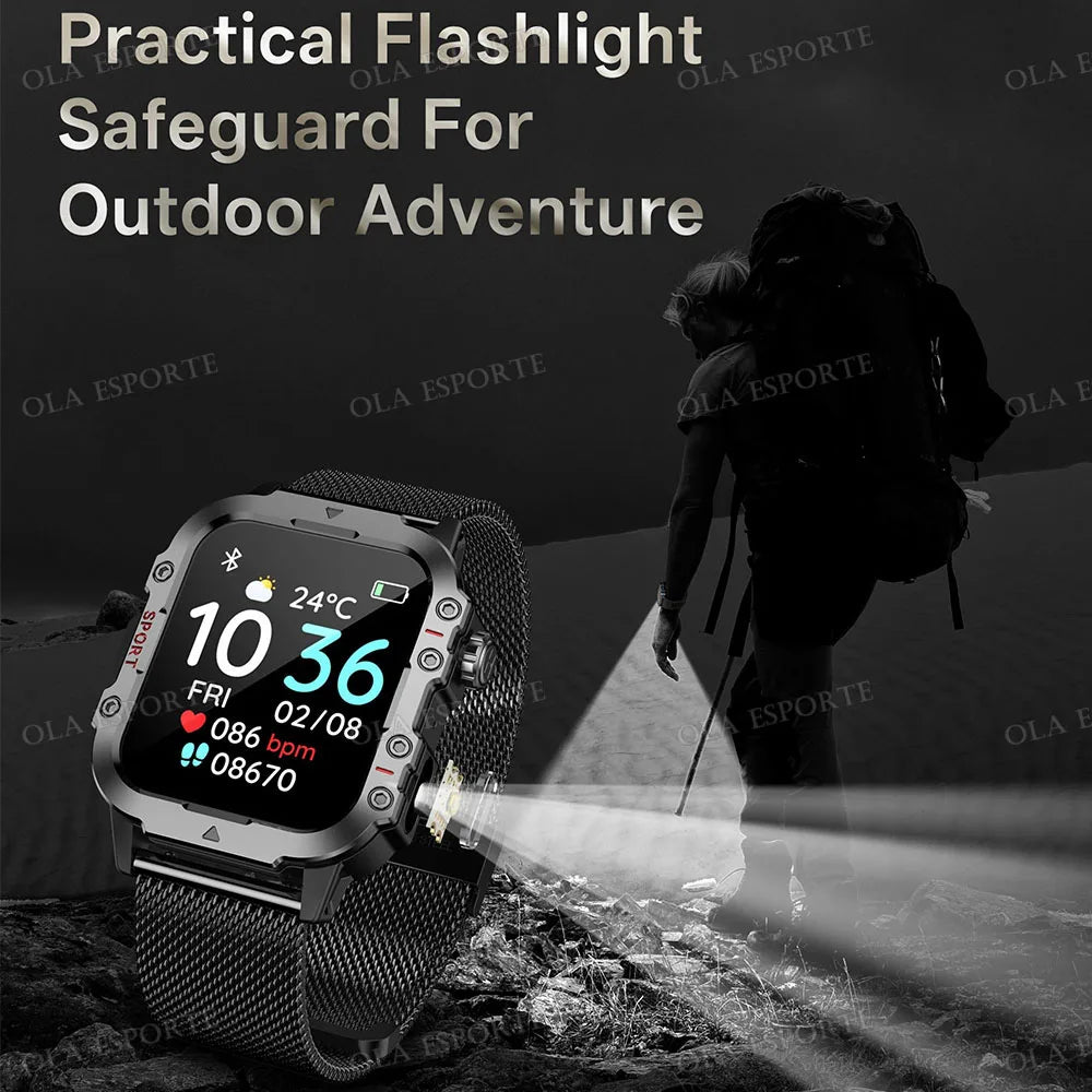 New Men's Smart Watch LED Flashlight Outdoor Sports Smart Watch Wristwatch Health Monitoring 1.44Inch Bluetooth Call Smart Watch
