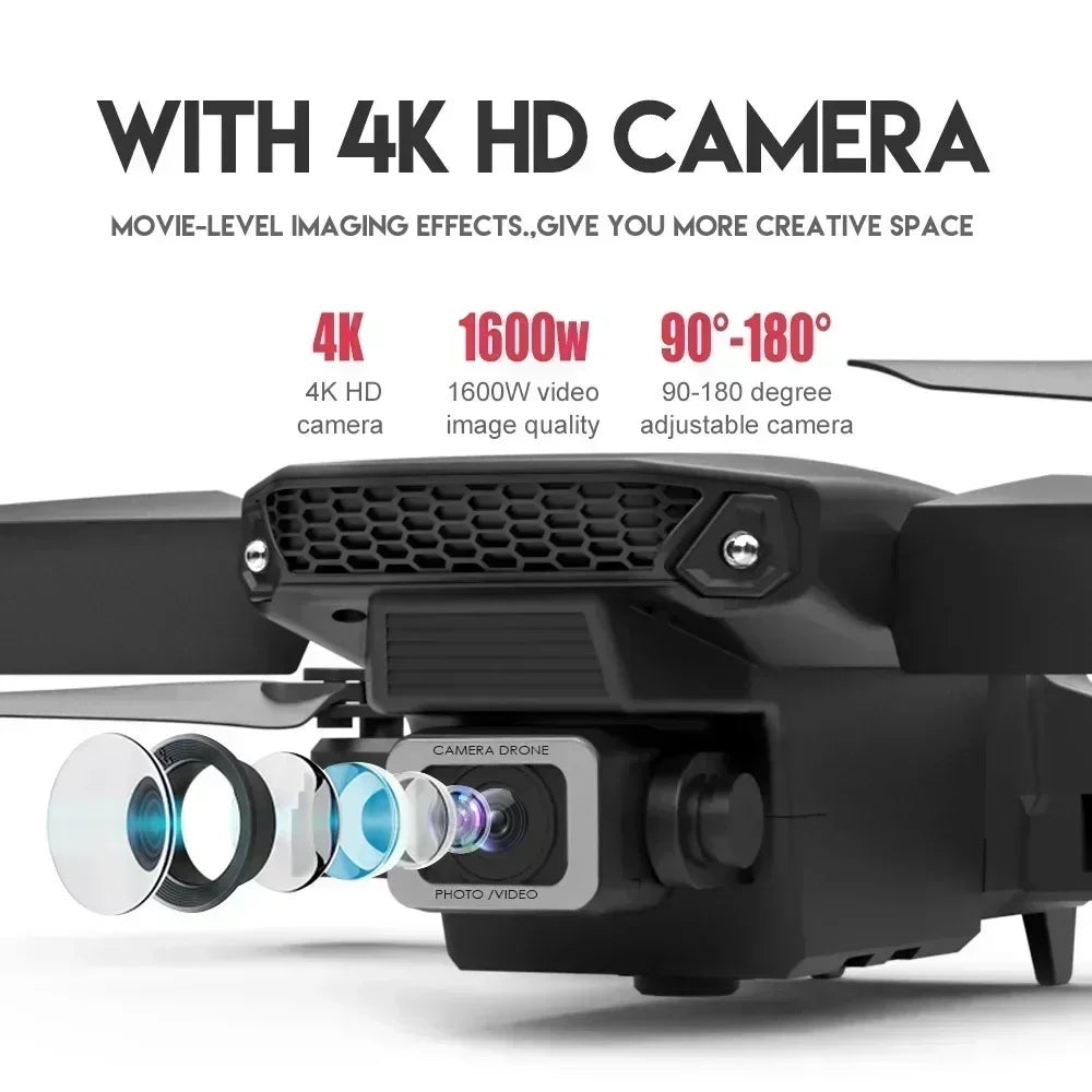 E88Pro 4K Drone with 1080P Dual HD Camera Foldable WiFi FPV RC Helicopter for Aerial Photography and Gifts