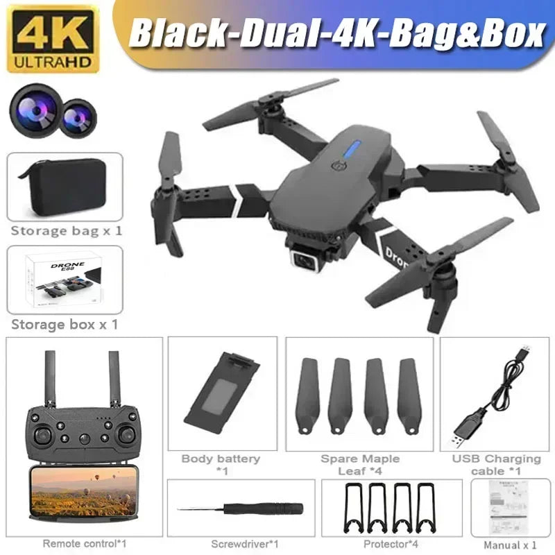 E88Pro 4K Drone with 1080P Dual HD Camera Foldable WiFi FPV RC Helicopter for Aerial Photography and Gifts