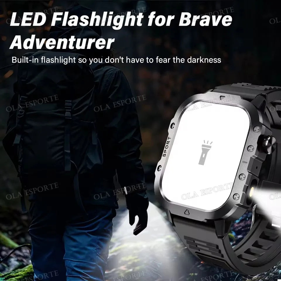 Rugged Military Outdoor Sports Smart Watch Health Monitoring Voice Assistant Bluetooth Call LED Flashlight NEW Smartwatch MA27