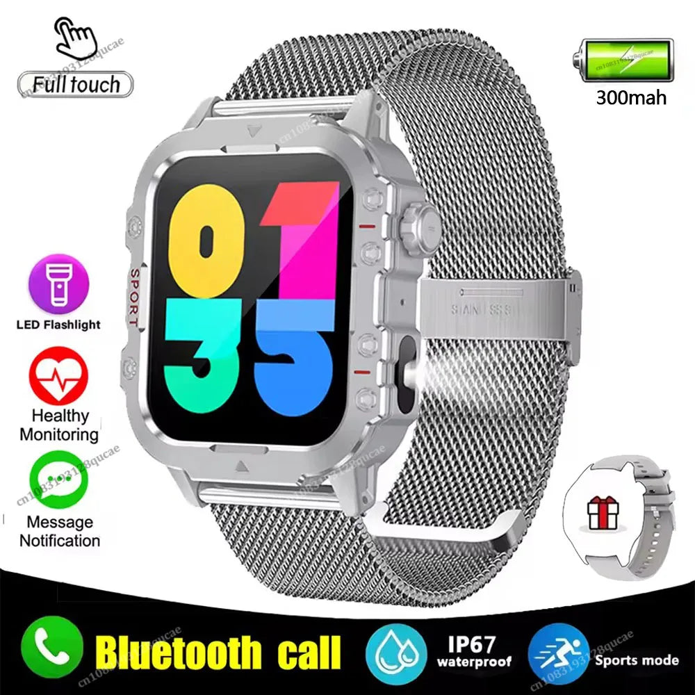 New Men's Smart Watch LED Flashlight Outdoor Sports Smart Watch Wristwatch Health Monitoring 1.44Inch Bluetooth Call Smart Watch