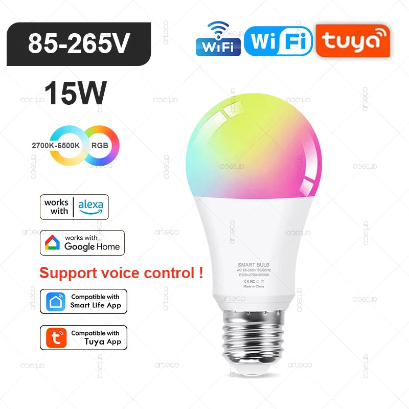 E27 E14 GU10 Bulb WIFI Zigbee Bluetooth,Dimmable Smart LED Lamp 2700-6500K RGB,LED Light Bulb Work With Alexa Amazon Google