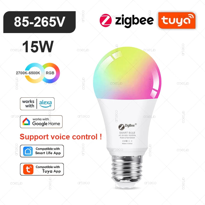 E27 E14 GU10 Bulb WIFI Zigbee Bluetooth,Dimmable Smart LED Lamp 2700-6500K RGB,LED Light Bulb Work With Alexa Amazon Google
