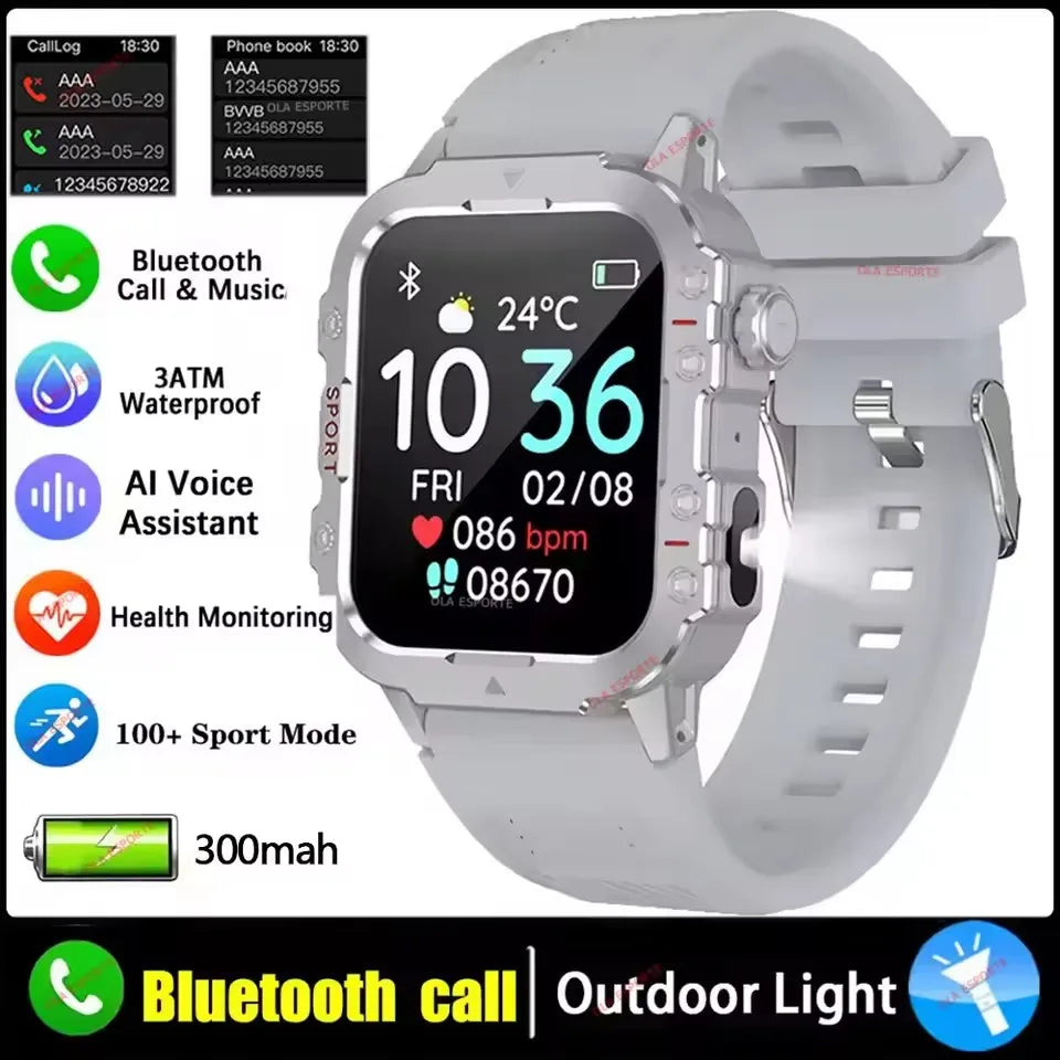 Rugged Military Outdoor Sports Smart Watch Health Monitoring Voice Assistant Bluetooth Call LED Flashlight NEW Smartwatch MA27