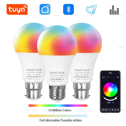 Bluetooth LED Bulb Dimmable 15W 18W E27 B22 220V RGBCW Color Change Lamps  Smart Life APP Group Control Music Rhythm Timing