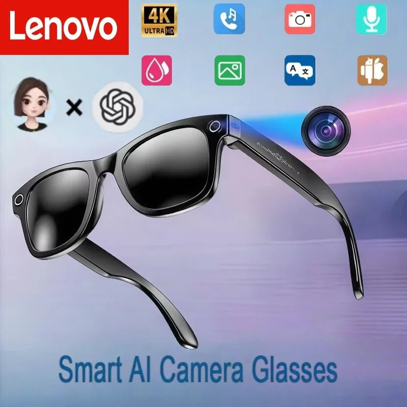 Lenovo 4K HD AI Smart Glasses 800w Pixel Multifunctional Camera Bluetooth Call Voice Assistant Music Player Smart Translation