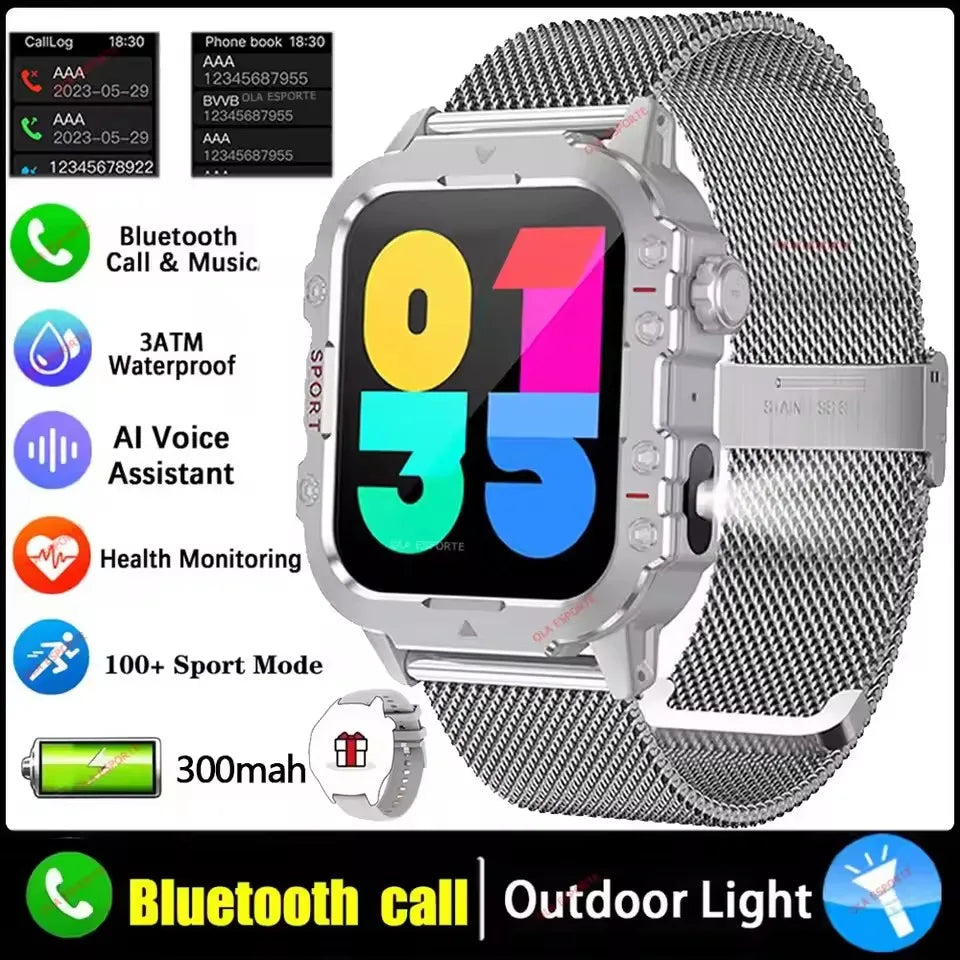 Rugged Military Outdoor Sports Smart Watch Health Monitoring Voice Assistant Bluetooth Call LED Flashlight NEW Smartwatch MA27