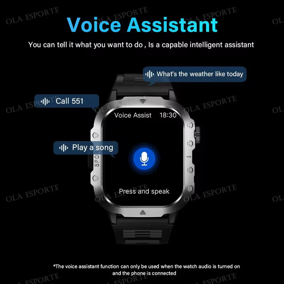 Rugged Military Outdoor Sports Smart Watch Health Monitoring Voice Assistant Bluetooth Call LED Flashlight NEW Smartwatch MA27