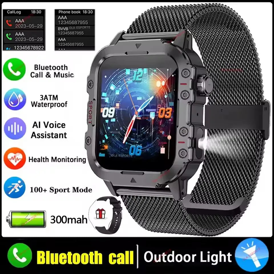Rugged Military Outdoor Sports Smart Watch Health Monitoring Voice Assistant Bluetooth Call LED Flashlight NEW Smartwatch MA27