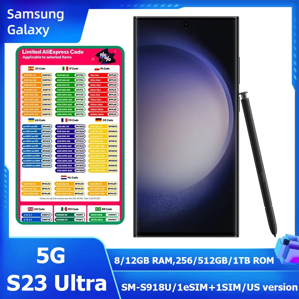 Samsung Galaxy S23 Ultra 5G Smart Android Phone 6.8-inch 5000mAh 200MP Samsung Smartphone NFC Fingerprint45WS23Ultra