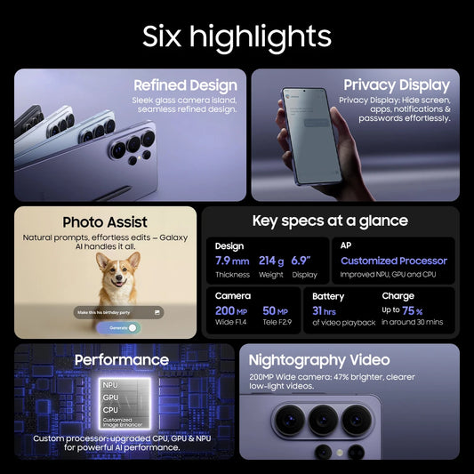 2026 New Samsung Galaxy S26 Ultra 5G Smartphone Snapdragon 8 Elite Gen 5 6.9" 120Hz LTPO AMOLED Privacy Display 200MP Camera