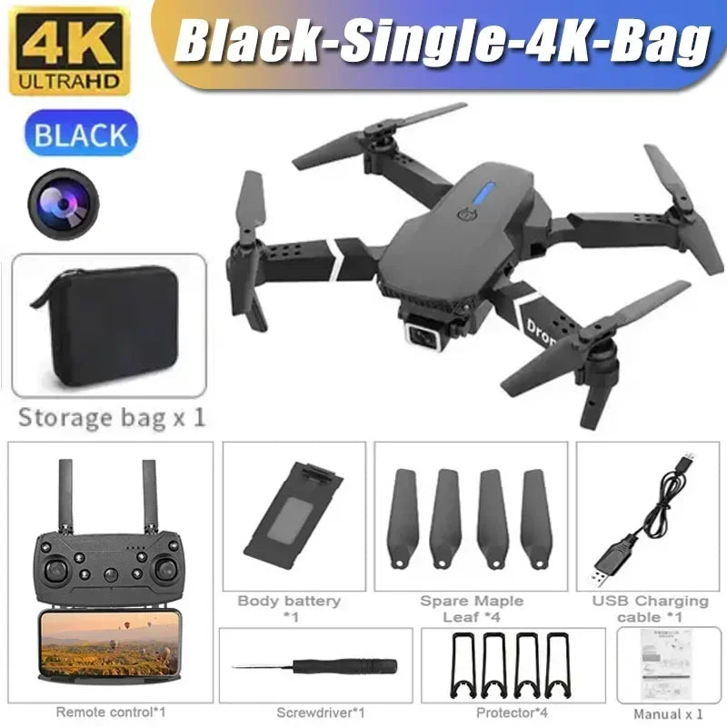E88Pro 4K Drone with 1080P Dual HD Camera Foldable WiFi FPV RC Helicopter for Aerial Photography and Gifts