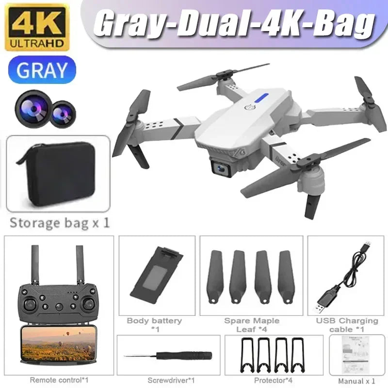 E88Pro 4K Drone with 1080P Dual HD Camera Foldable WiFi FPV RC Helicopter for Aerial Photography and Gifts