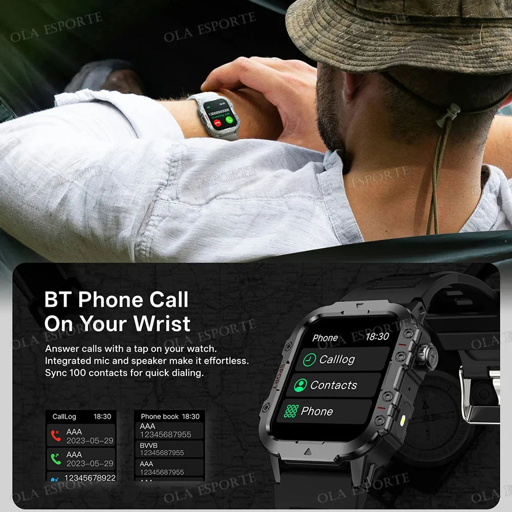 New Men's Smart Watch LED Flashlight Outdoor Sports Smart Watch Wristwatch Health Monitoring 1.44Inch Bluetooth Call Smart Watch