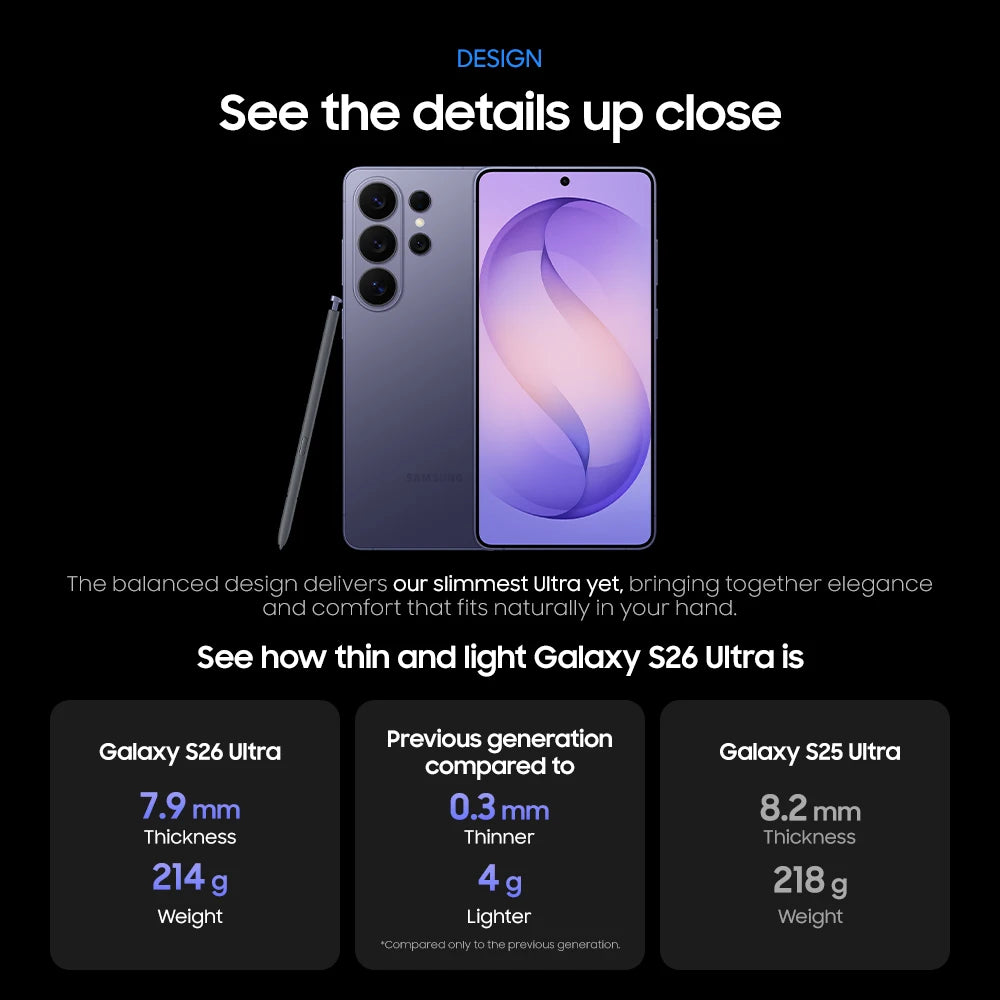 2026 New Samsung Galaxy S26 Ultra 5G Smartphone Snapdragon 8 Elite Gen 5 6.9" 120Hz LTPO AMOLED Privacy Display 200MP Camera