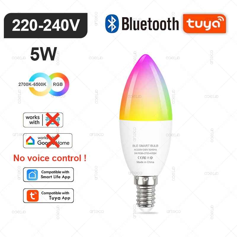 E27 E14 GU10 Bulb WIFI Zigbee Bluetooth,Dimmable Smart LED Lamp 2700-6500K RGB,LED Light Bulb Work With Alexa Amazon Google