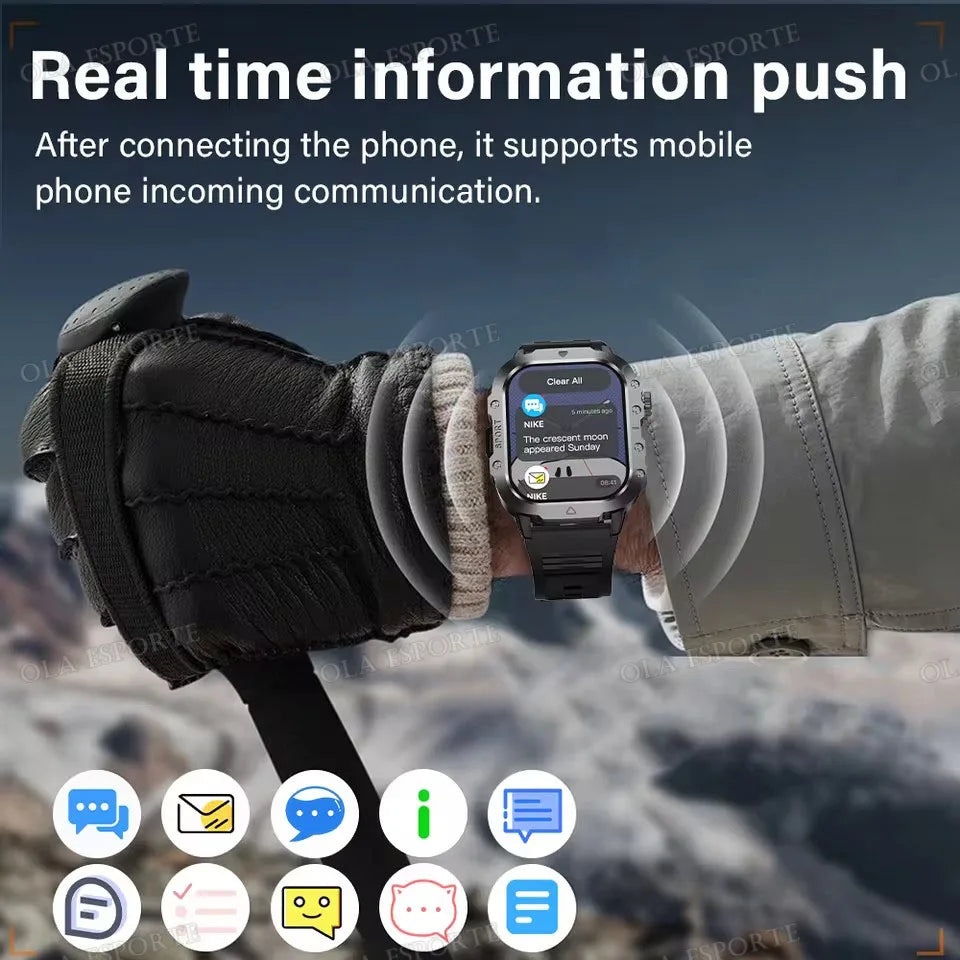 Rugged Military Outdoor Sports Smart Watch Health Monitoring Voice Assistant Bluetooth Call LED Flashlight NEW Smartwatch MA27
