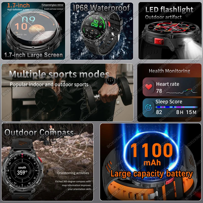 New T-Rex3 Ultra 1100mAh Battery Smart Watch GPS Track Compass IP68 Waterproof Outdoors Sports Military Flashlight Smartwatchse