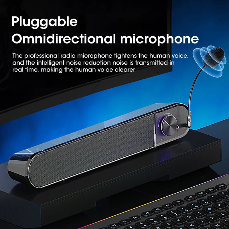 Home Theater Bluetooth Soundbar with Subwoofer 4D Surround Sound Speaker for TV and Computer Wired Stereo with Strong Bass