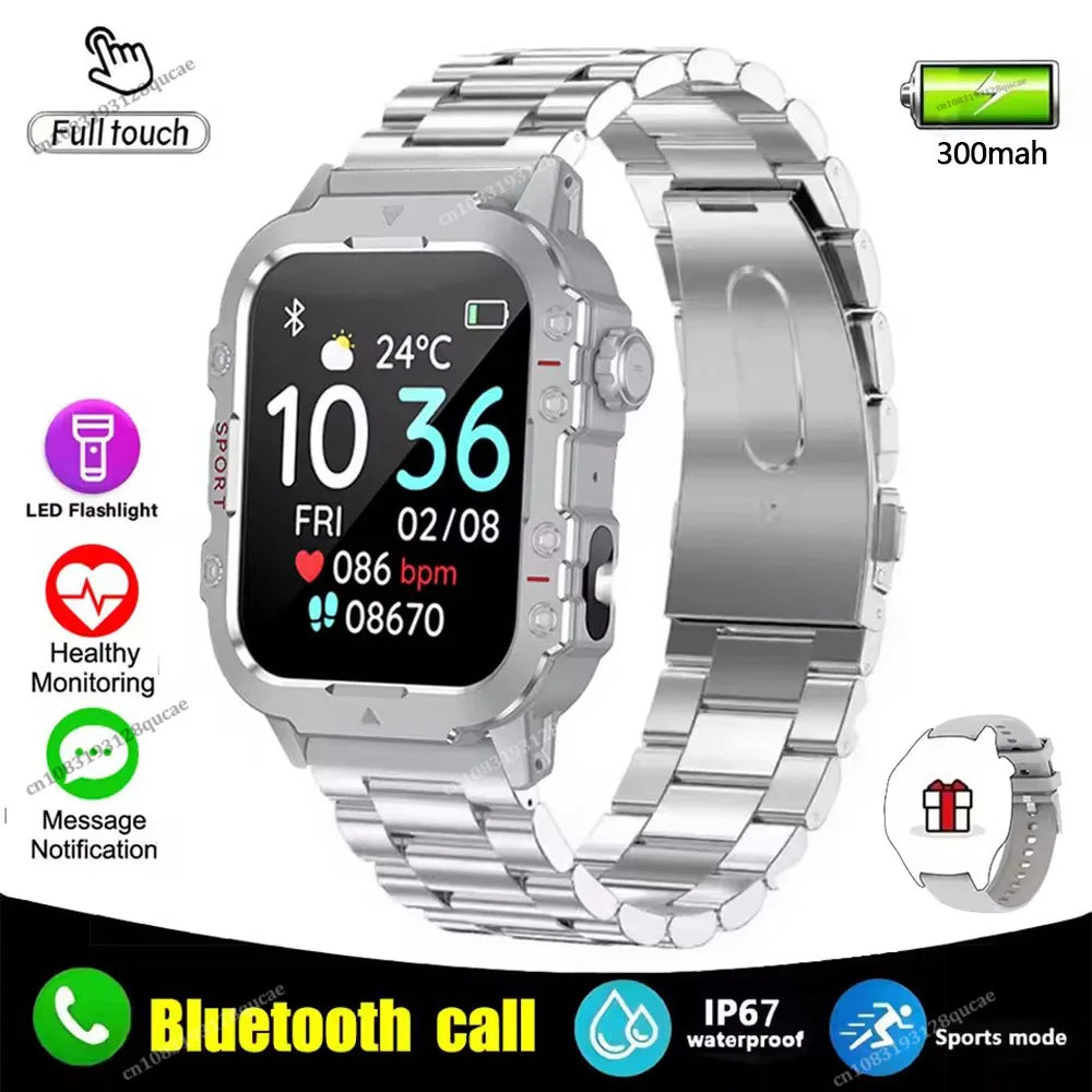 New Men's Smart Watch LED Flashlight Outdoor Sports Smart Watch Wristwatch Health Monitoring 1.44Inch Bluetooth Call Smart Watch