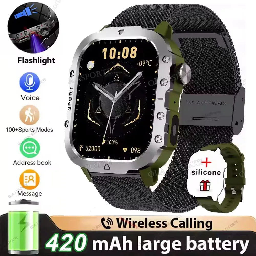 Rugged Military Outdoor Sports Smart Watch Health Monitoring Voice Assistant Bluetooth Call LED Flashlight NEW Smartwatch MA27