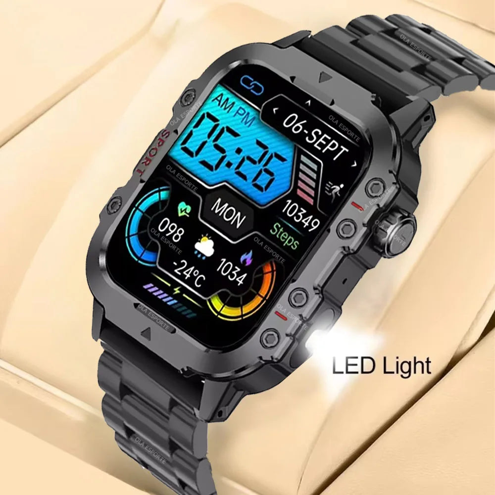 New Men's Smart Watch LED Flashlight Outdoor Sports Smart Watch Wristwatch Health Monitoring 1.44Inch Bluetooth Call Smart Watch
