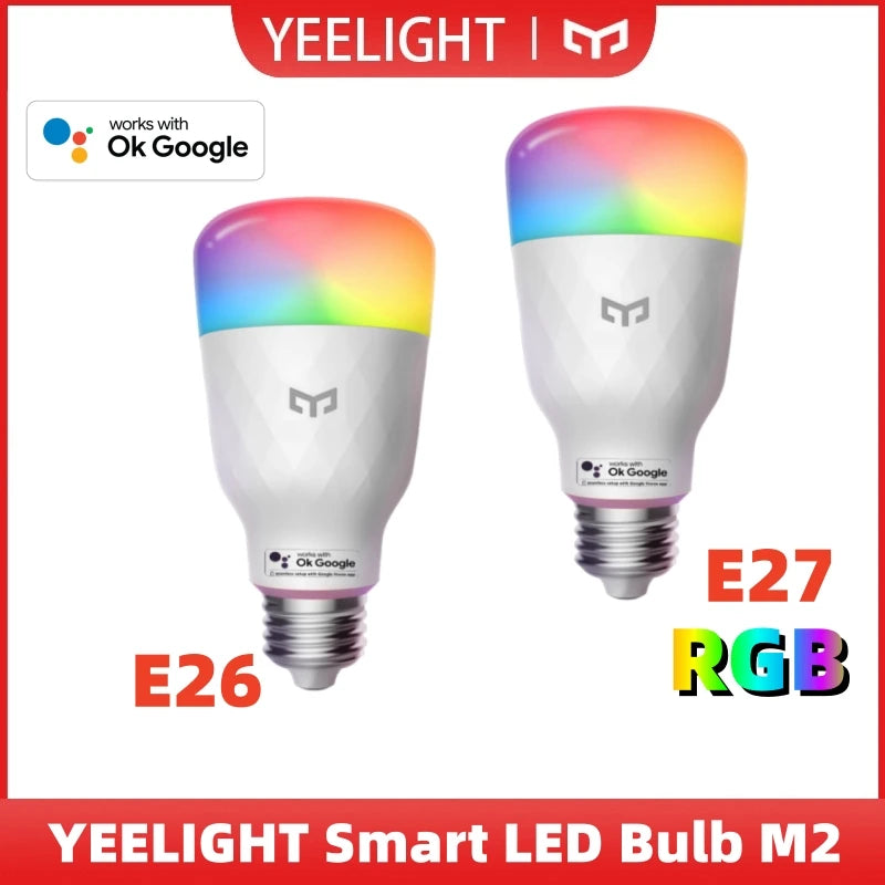 Luz inteligente que cambia el ambiente de tu habitacion desde el celular YEELIGHT Smart LED Bulb Multicolor M2 RGB Bulb E26/E27 Bluetooth Connection 6500K Voice Control 1000 Lumens works wiht Ok Goolge