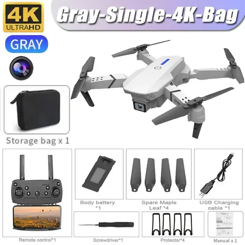 E88Pro 4K Drone with 1080P Dual HD Camera Foldable WiFi FPV RC Helicopter for Aerial Photography and Gifts