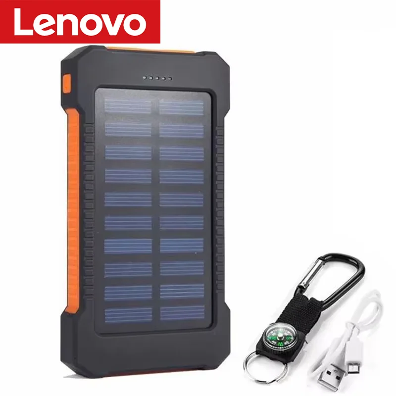 Lenovo 500000mAh Solar Power Bank Large Capacity Super Fast Charging Outdoor Portable External Battery for iPhone Huawei Samsung