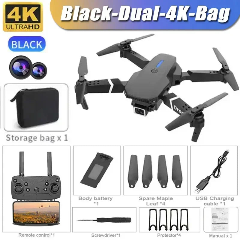 E88Pro 4K Drone with 1080P Dual HD Camera Foldable WiFi FPV RC Helicopter for Aerial Photography and Gifts