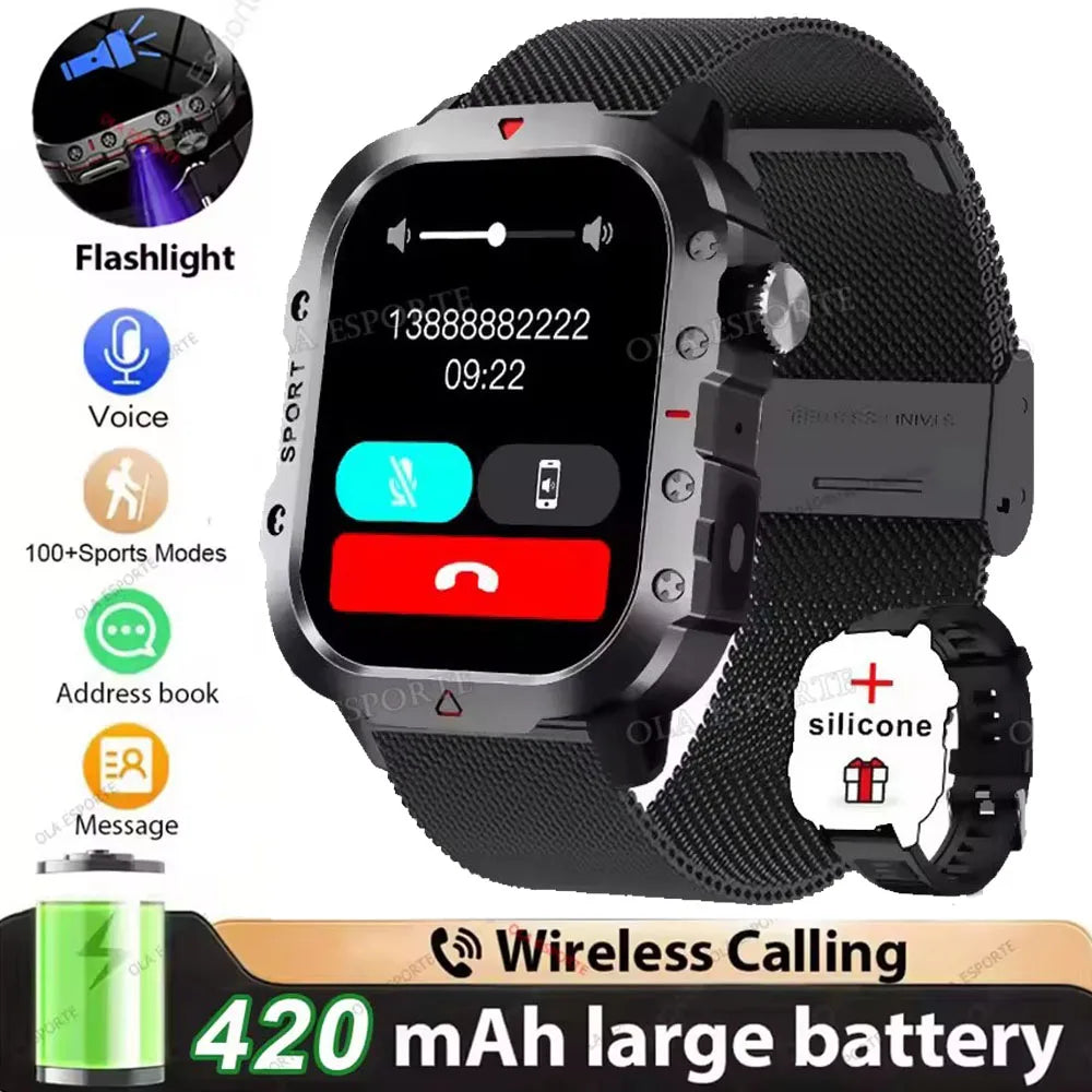 Rugged Military Outdoor Sports Smart Watch Health Monitoring Voice Assistant Bluetooth Call LED Flashlight NEW Smartwatch MA27
